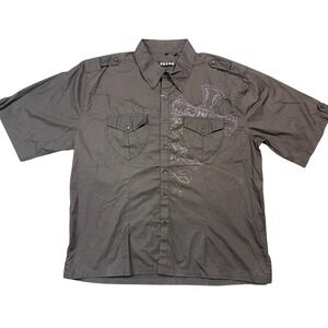 VTG Praga Mens 3XL Black Gothic Cross Redemption Embroidered Short Sleeve Shirt